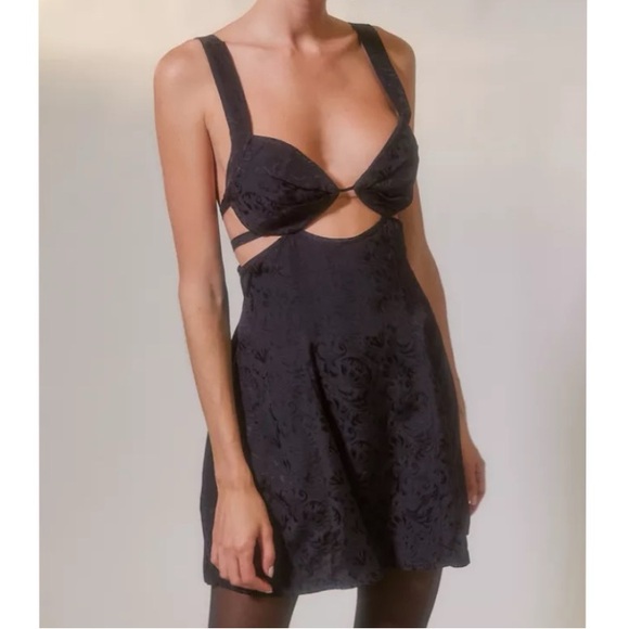 For Love And Lemons Dresses & Skirts - For Love and Lemons Black Floral Jacquard Sleeveless Cut Out Alice Mini Dress